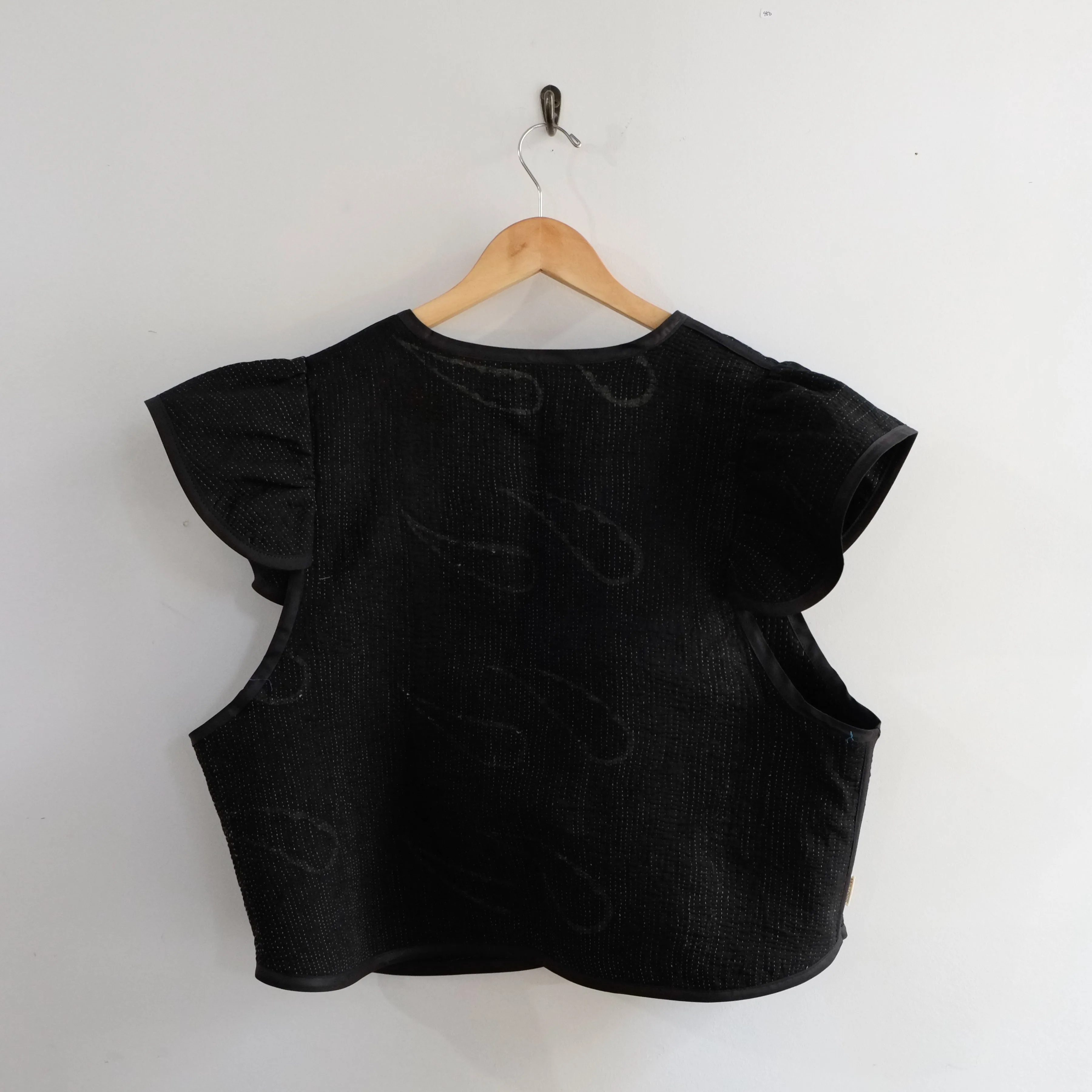 Amelia Flutter Sleeve Vest Black with White Stitching XXL029