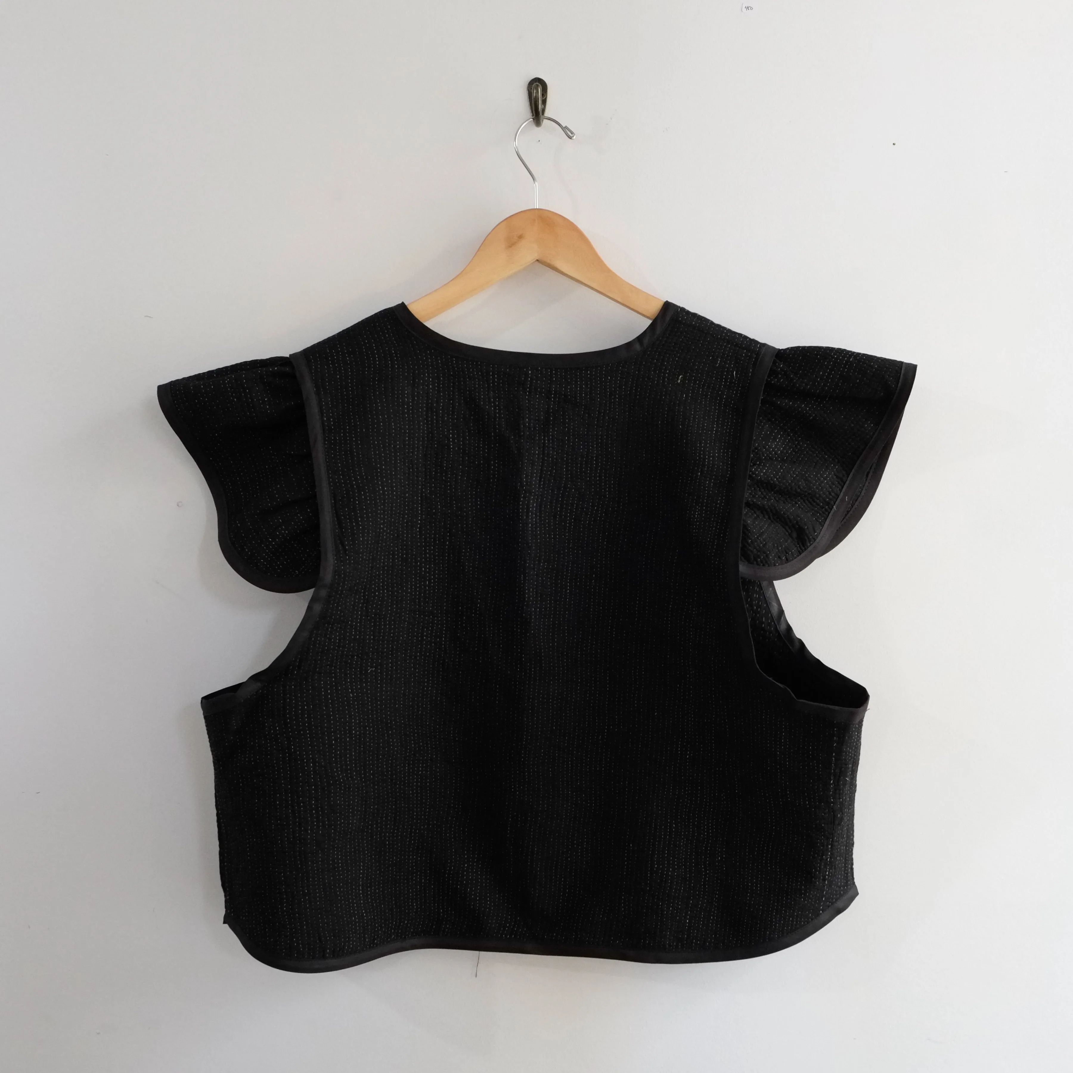 Amelia Flutter Sleeve Vest Black with White Stitching XXL029