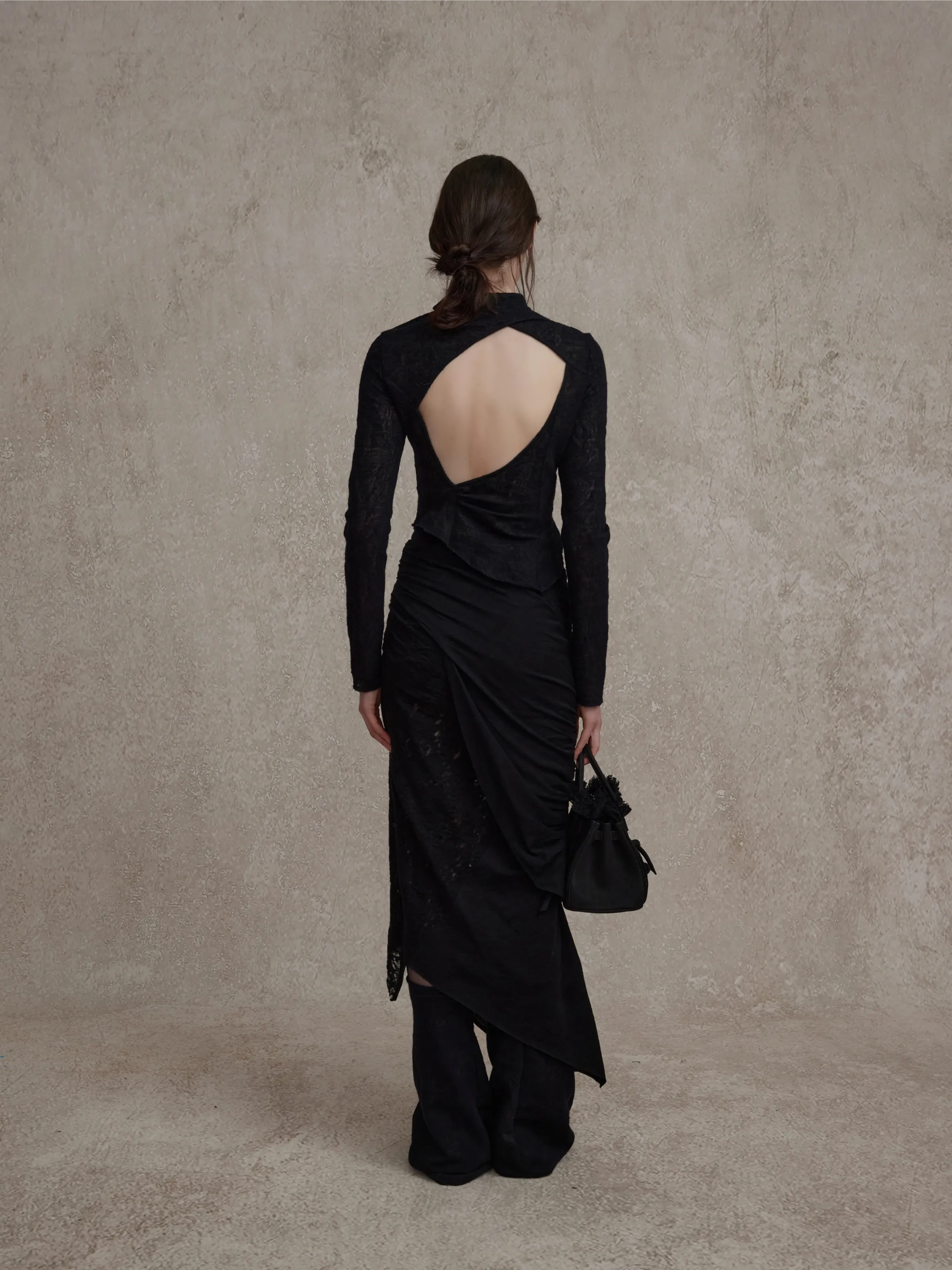 Black Irregular Knitted Ripped Skirt