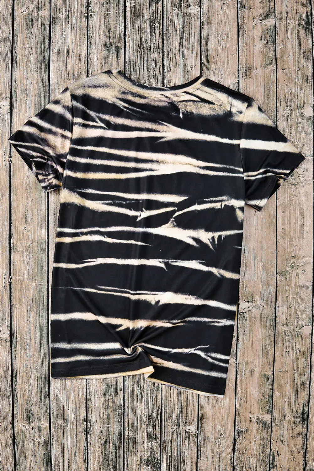 Blue Tie Dye Bleached Stripe Round Neck T-Shirt