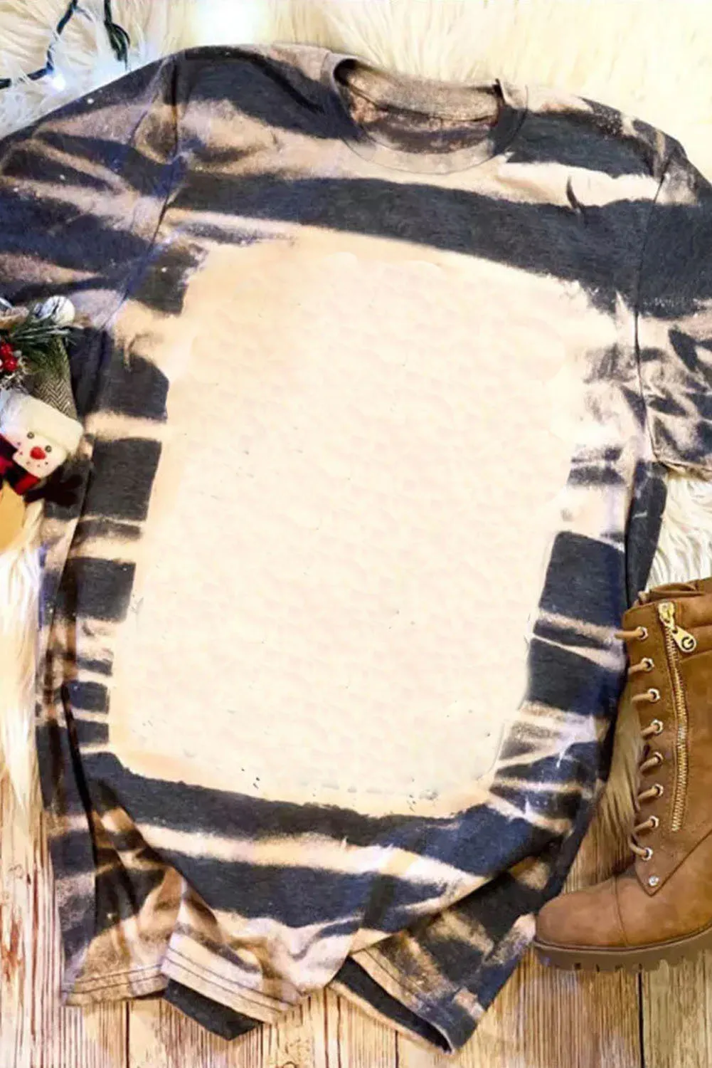 Blue Tie Dye Bleached Stripe Round Neck T-Shirt