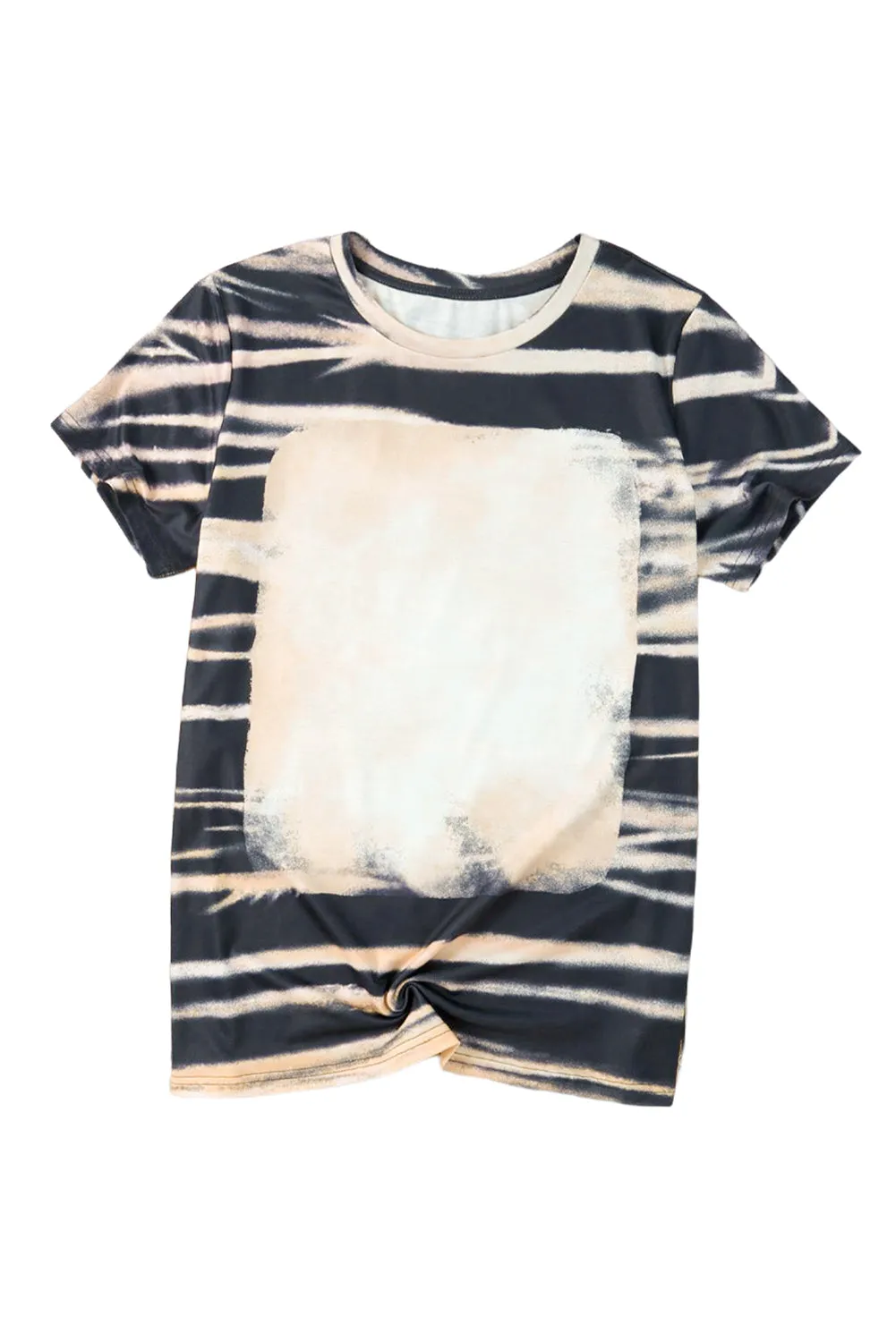 Blue Tie Dye Bleached Stripe Round Neck T-Shirt