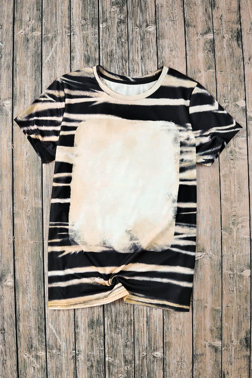 Blue Tie Dye Bleached Stripe Round Neck T-Shirt