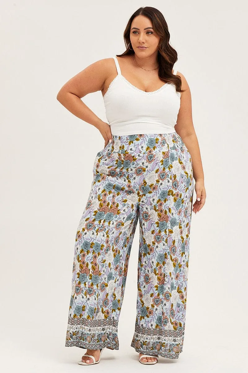 Boho Print High Rise Boho Elastic Waist Wide Leg Pants