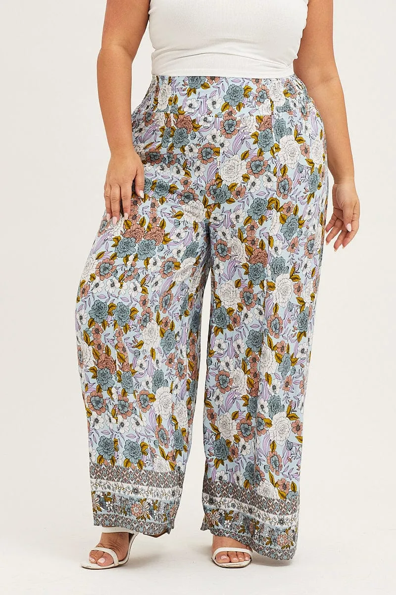 Boho Print High Rise Boho Elastic Waist Wide Leg Pants