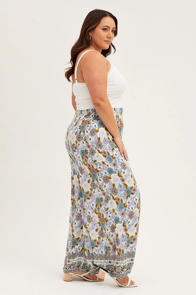 Boho Print High Rise Boho Elastic Waist Wide Leg Pants
