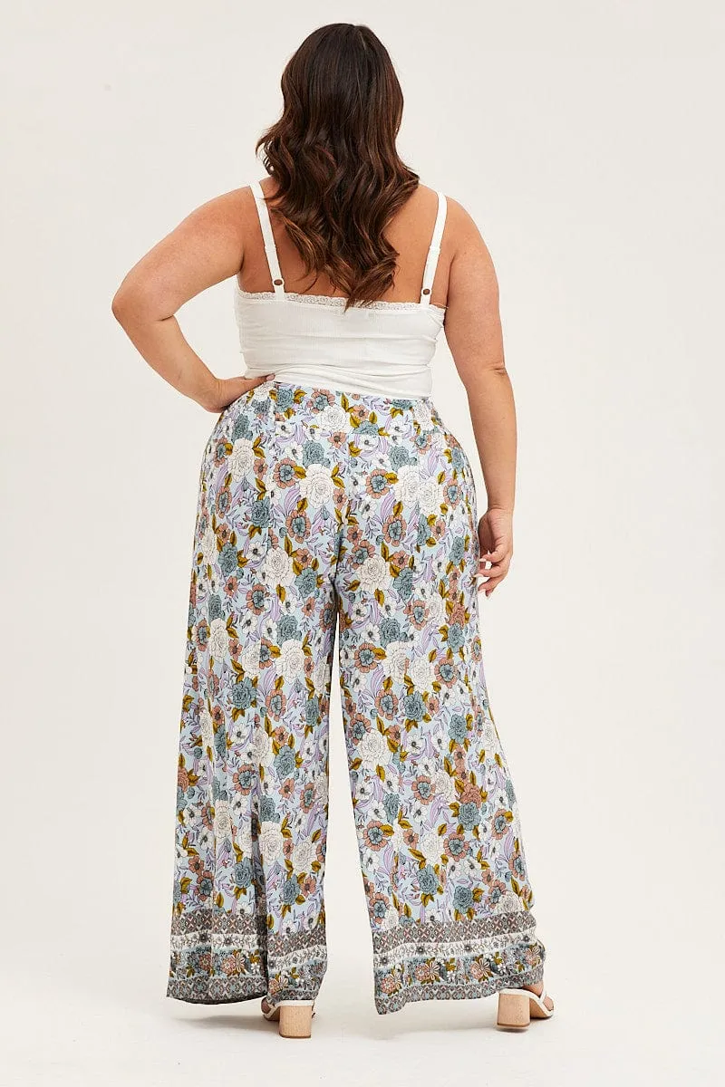 Boho Print High Rise Boho Elastic Waist Wide Leg Pants