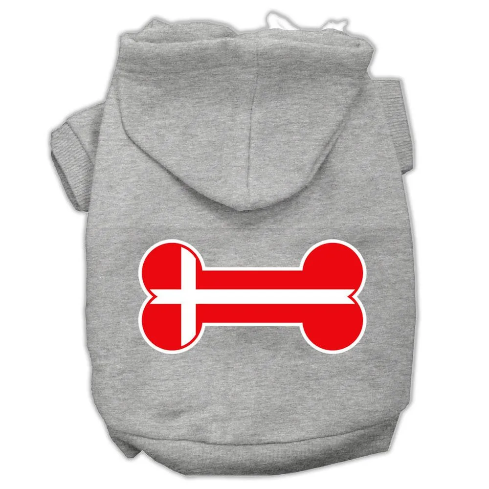 Bone Shaped Denmark Flag Screen Print Pet Hoodies Grey Xxxl(20)