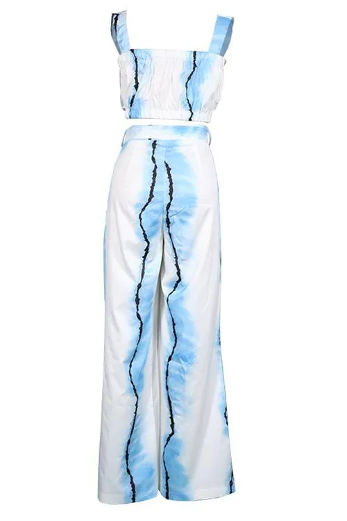 Colorful Stripe Tie Waist Crop Pants Set