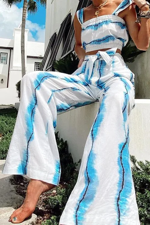 Colorful Stripe Tie Waist Crop Pants Set