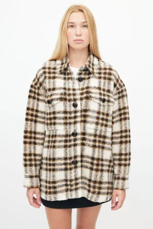 Cream & Brown Plaid Wool Harveli Jacket