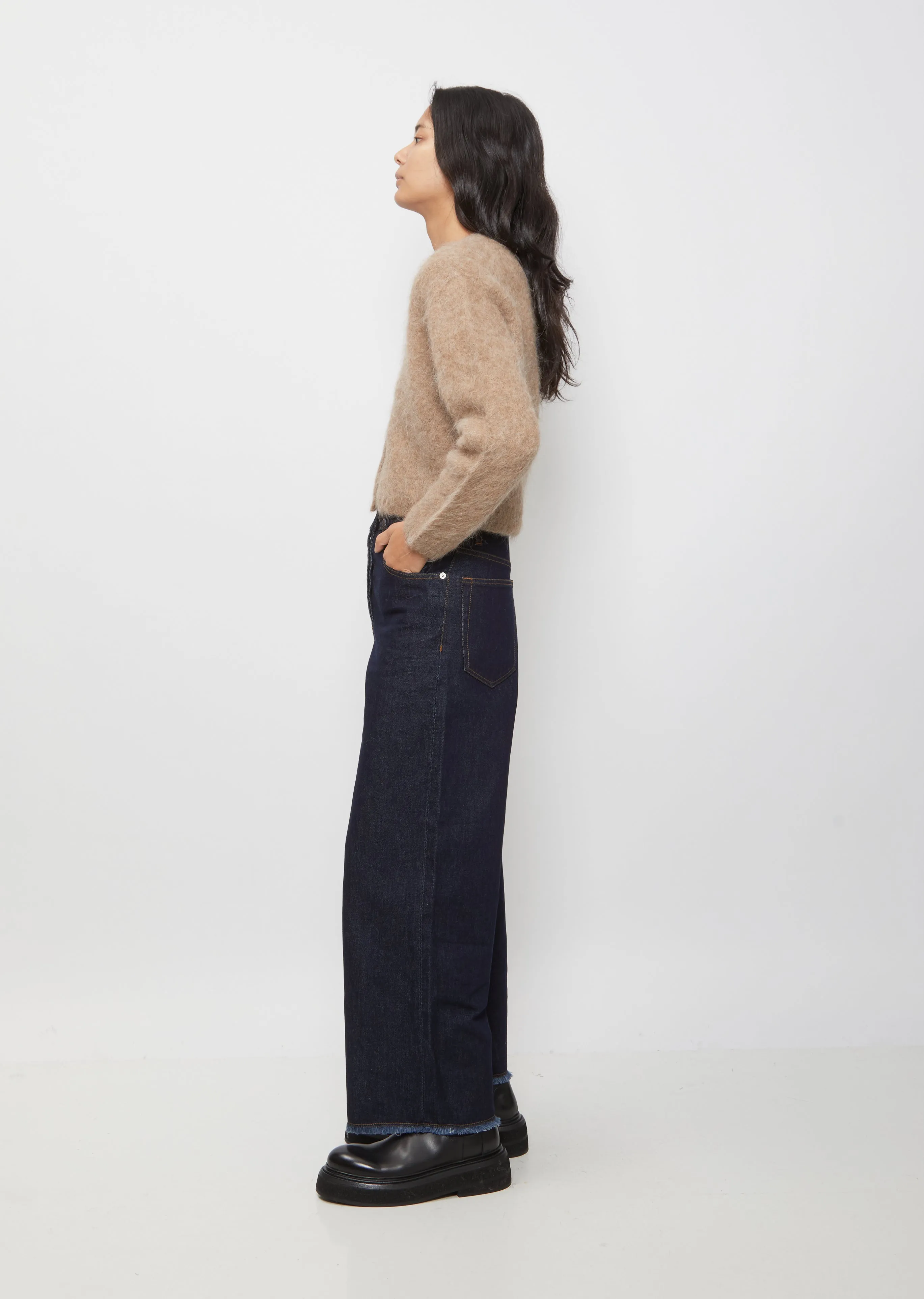 Cropped V-Neck Cardigan — Brown