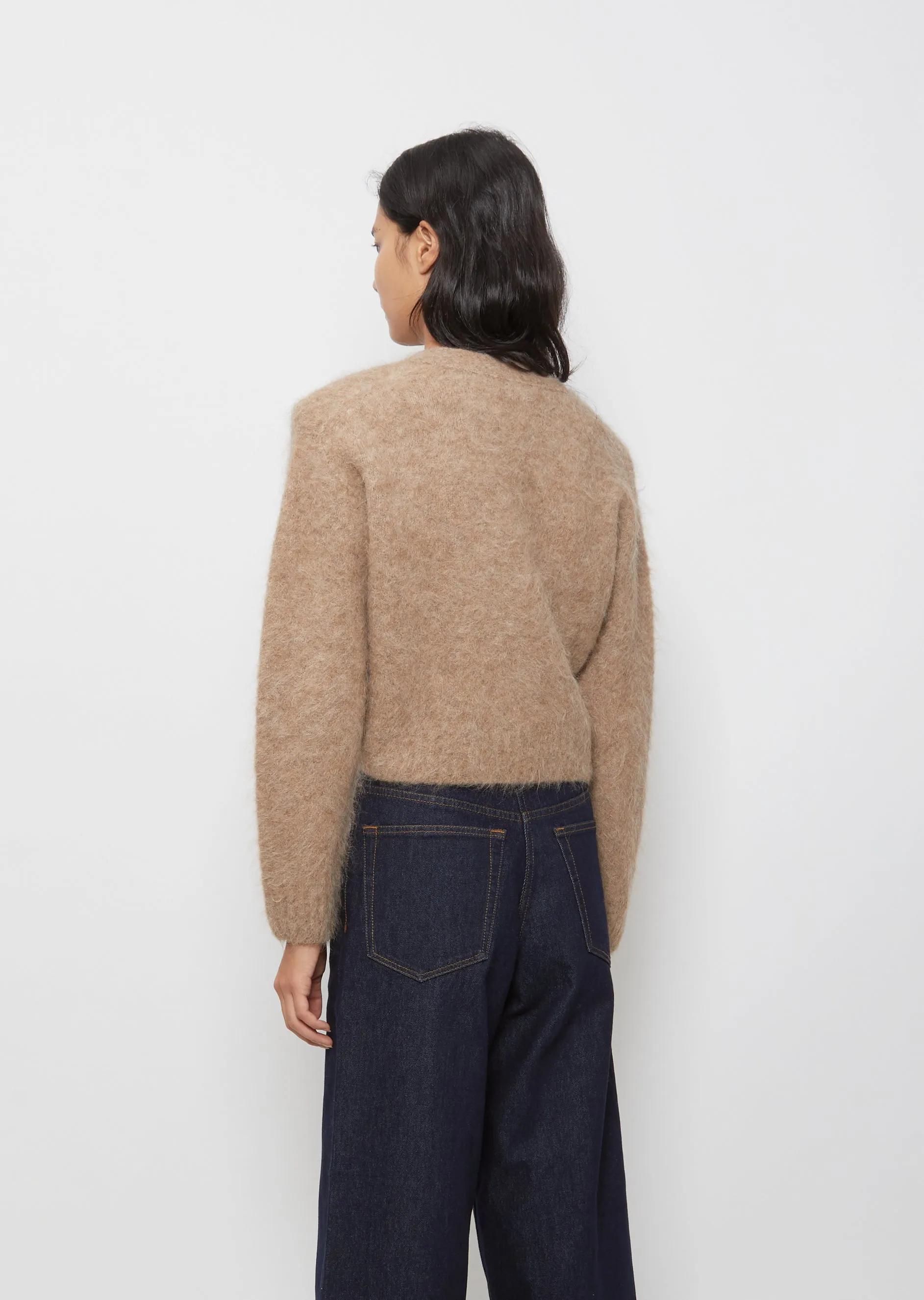 Cropped V-Neck Cardigan — Brown