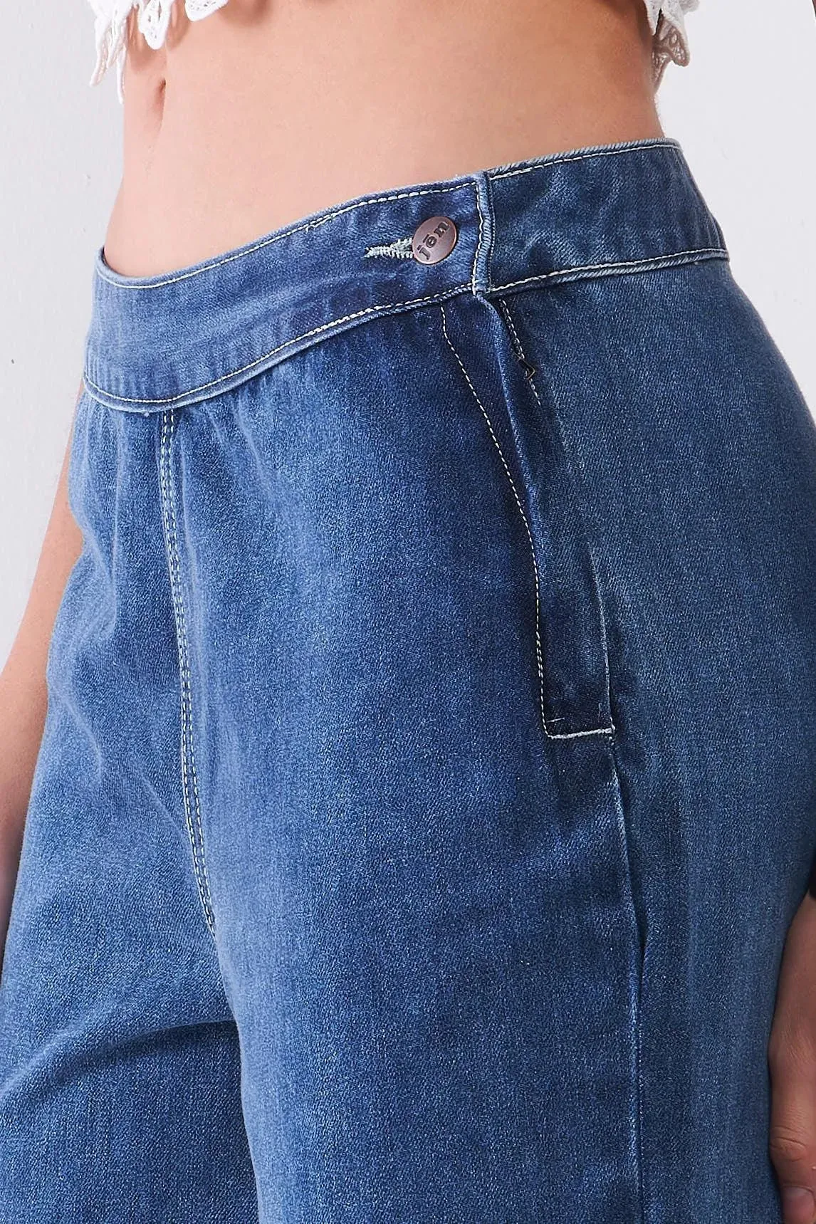 Dark Blue Denim Low-Rise Raw Hem Detail Side Zip-Up Basic Flare Jean Pants /1-1-2-2-1-1