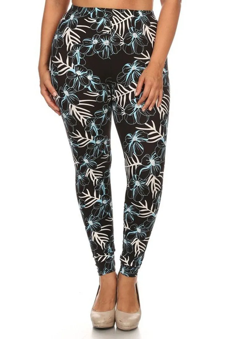 Deep Plumeria Design Plus Size Leggings
