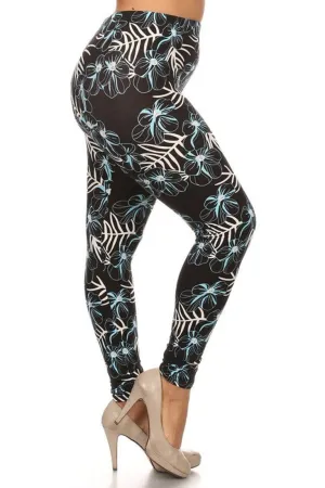 Deep Plumeria Design Plus Size Leggings
