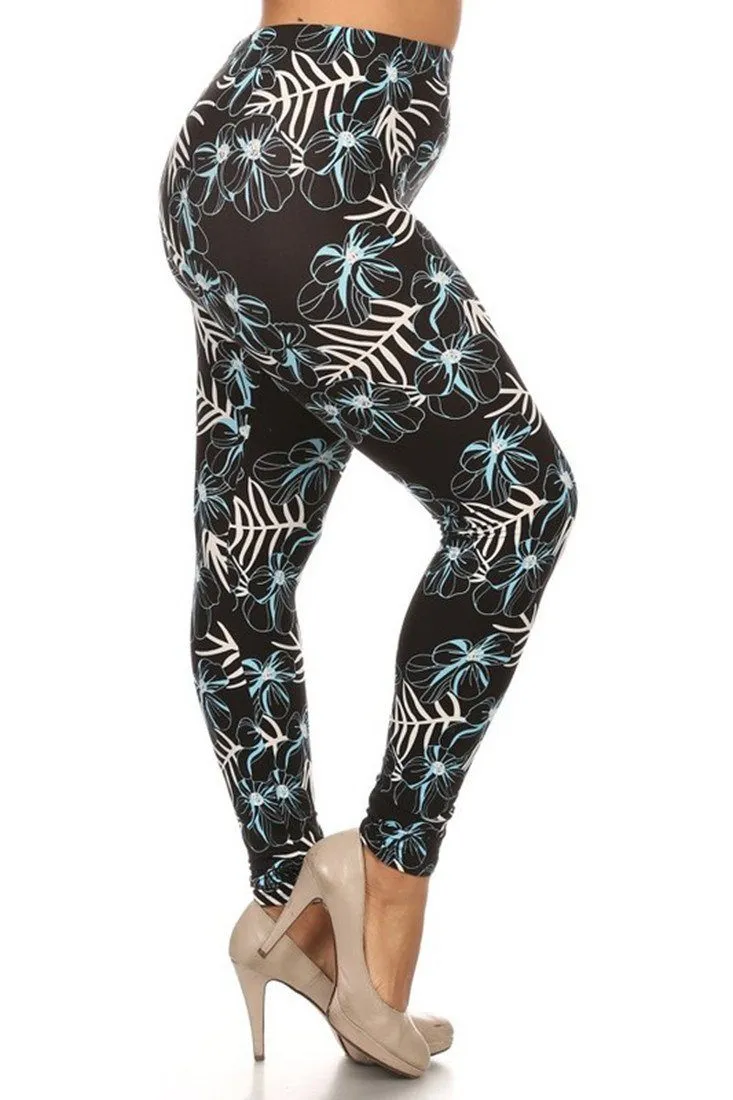 Deep Plumeria Design Plus Size Leggings