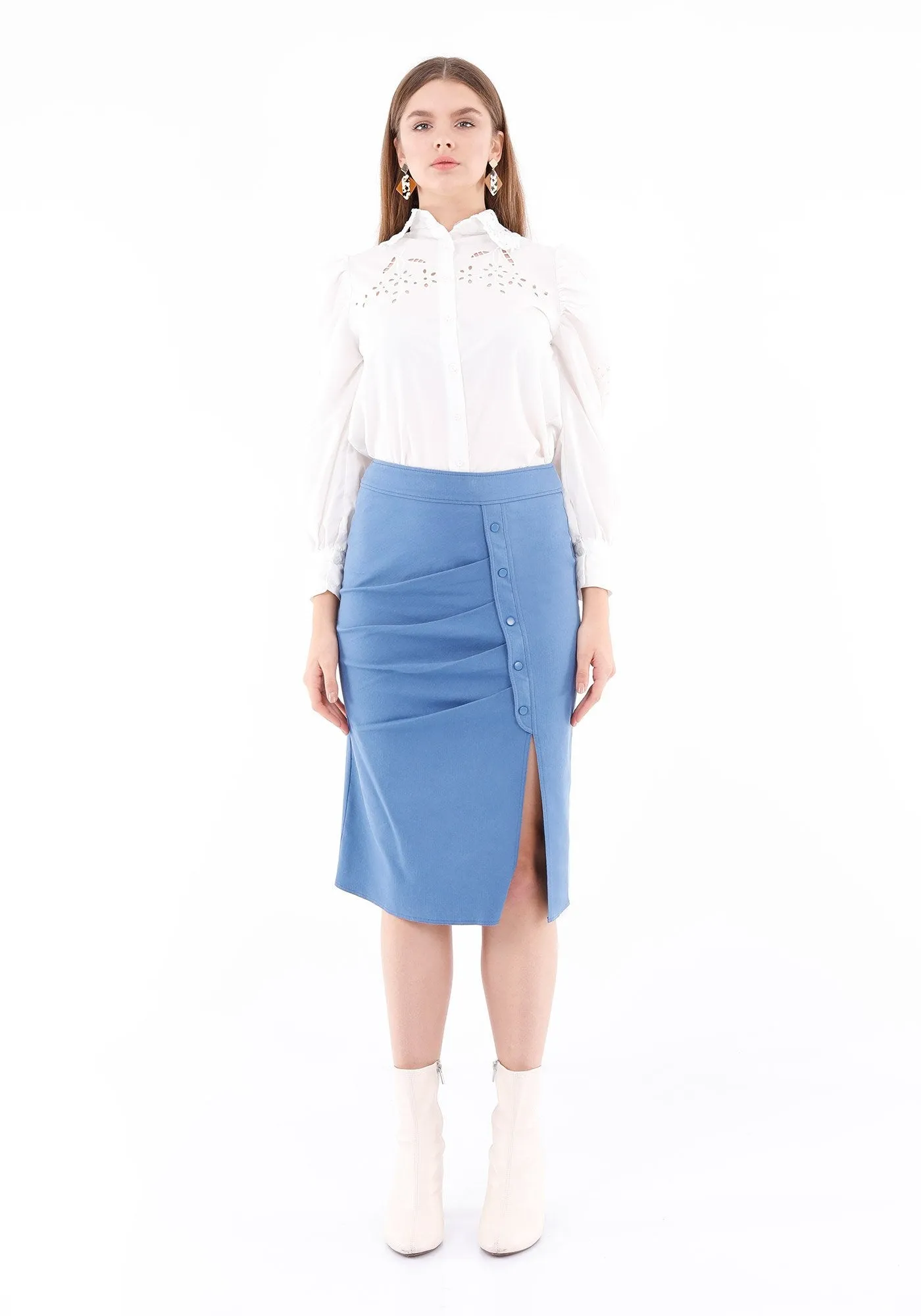 Elegant Slit Side High Waist Pencil Midi Skirt