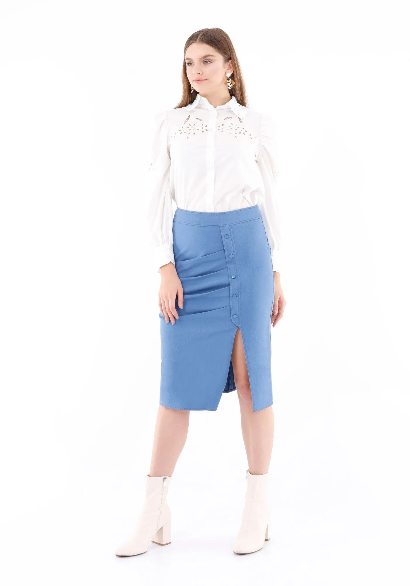 Elegant Slit Side High Waist Pencil Midi Skirt