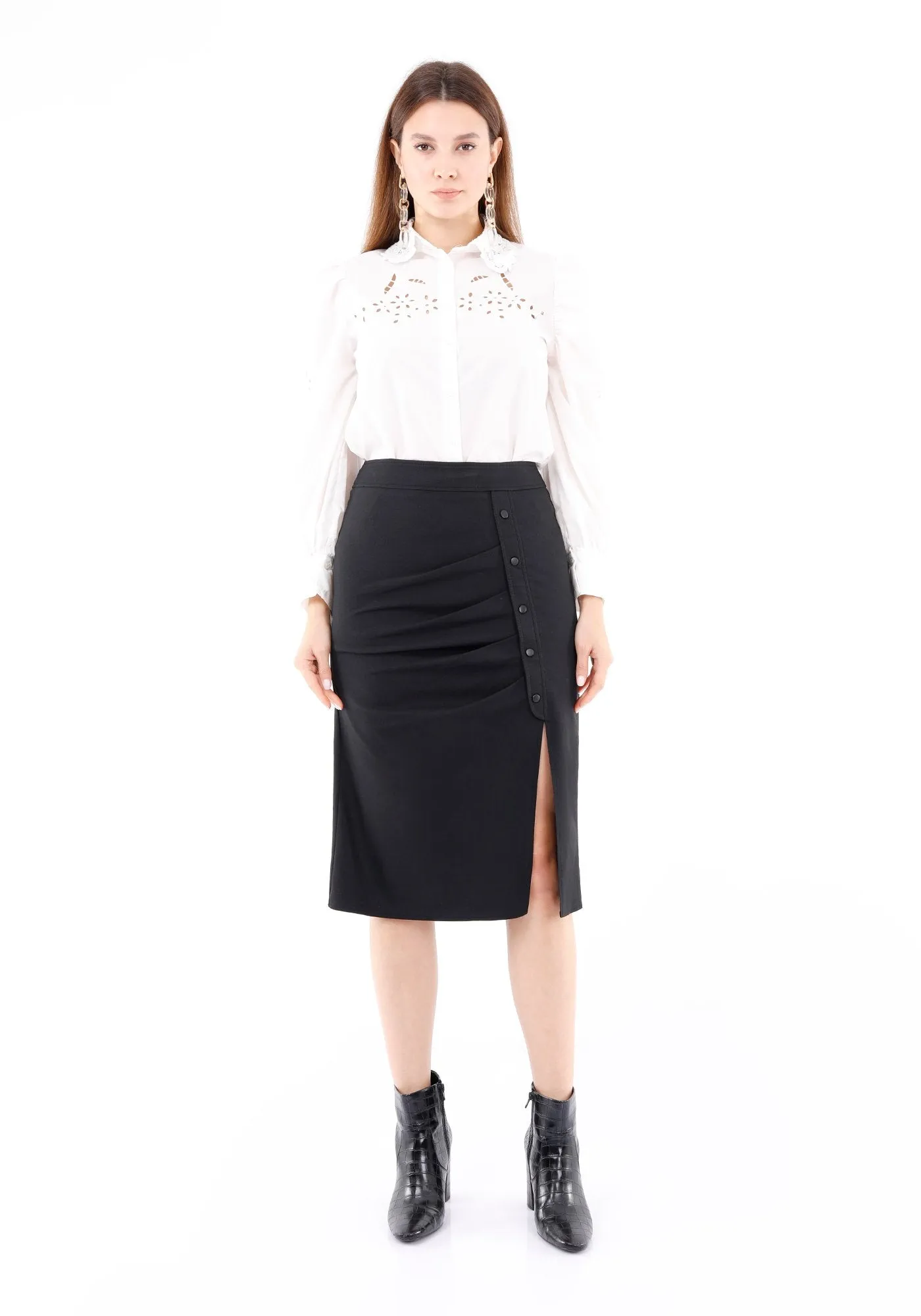 Elegant Slit Side High Waist Pencil Midi Skirt
