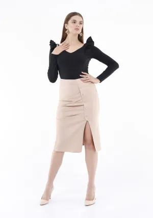Elegant Slit Side High Waist Pencil Midi Skirt