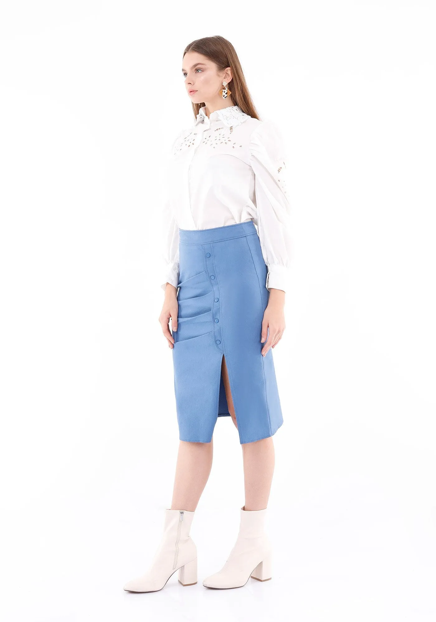 Elegant Slit Side High Waist Pencil Midi Skirt