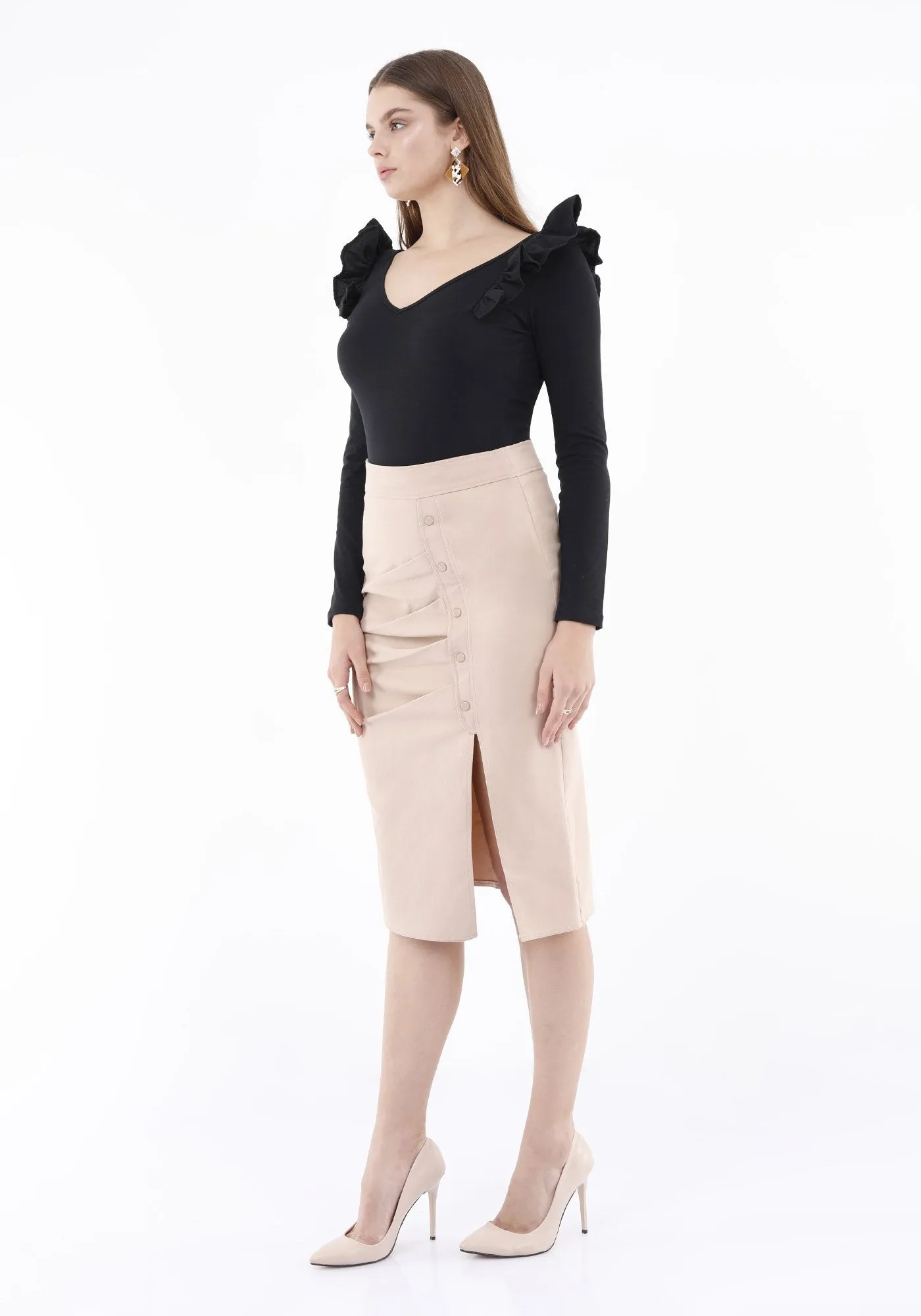 Elegant Slit Side High Waist Pencil Midi Skirt