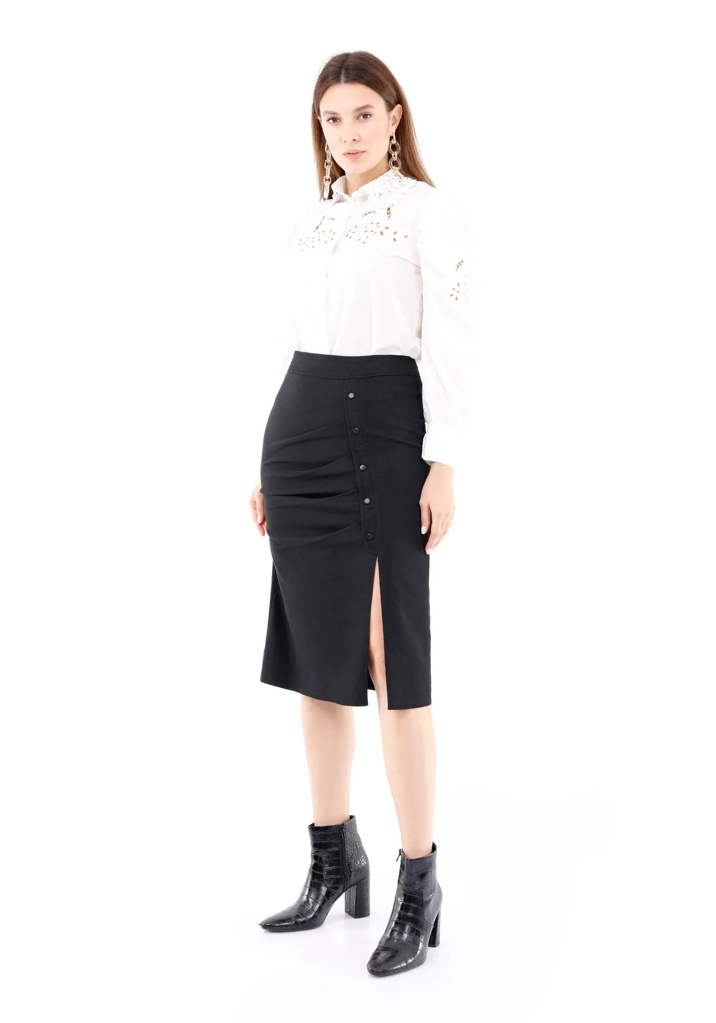 Elegant Slit Side High Waist Pencil Midi Skirt