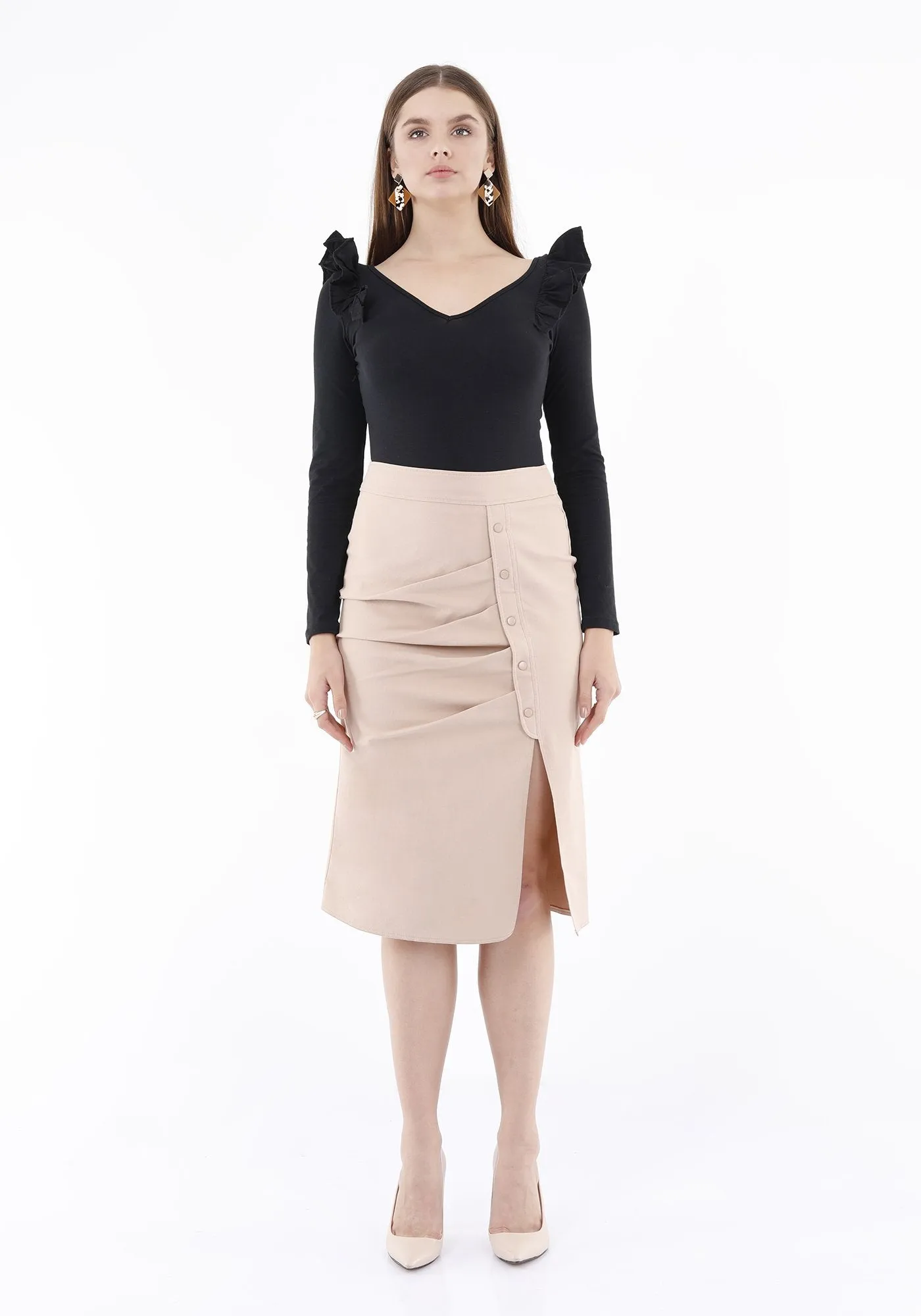 Elegant Slit Side High Waist Pencil Midi Skirt