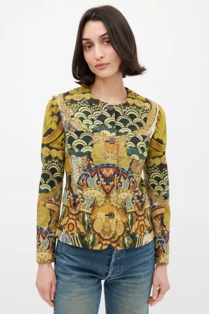 Green & Multicolour Wool Printed Jacket