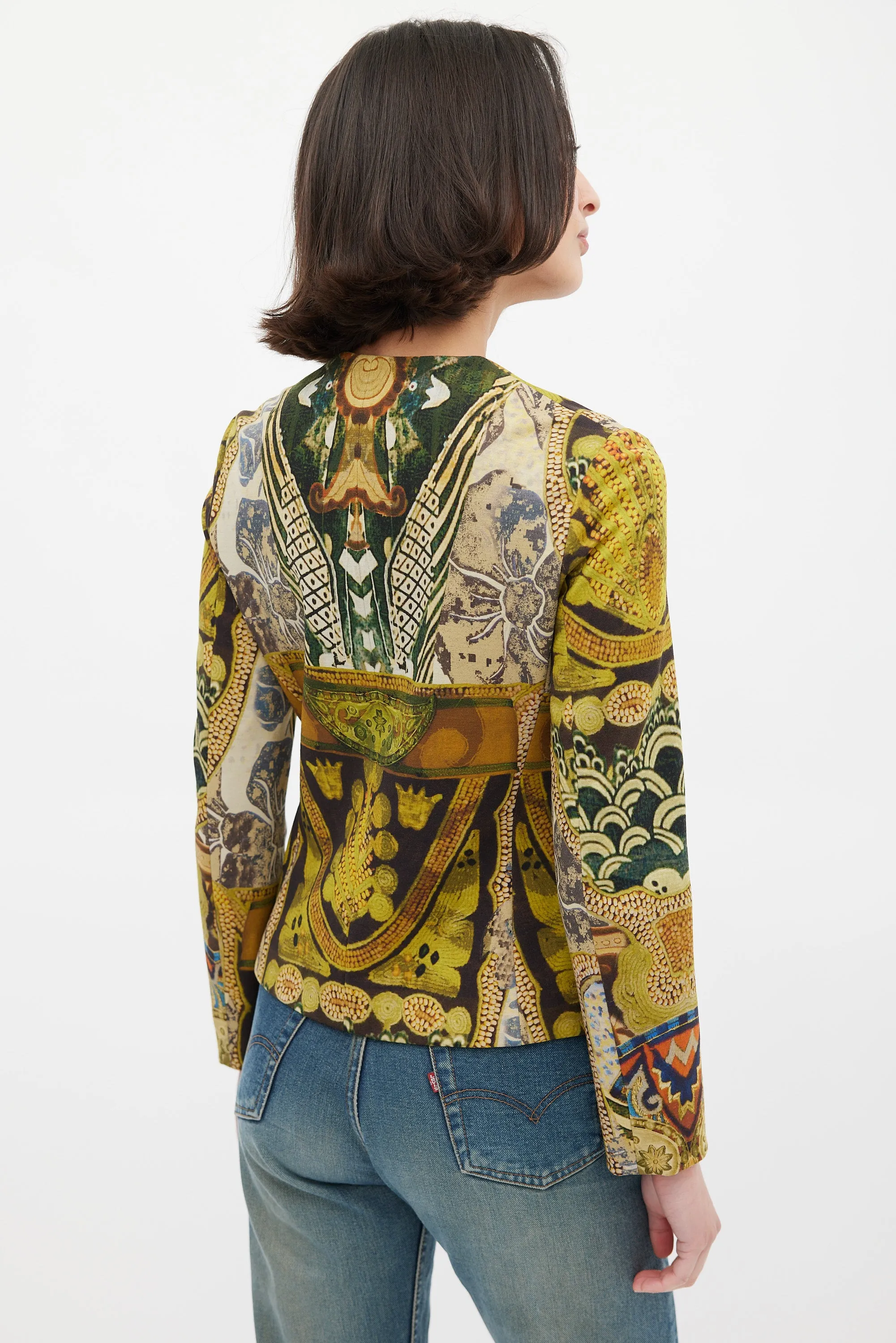 Green & Multicolour Wool Printed Jacket