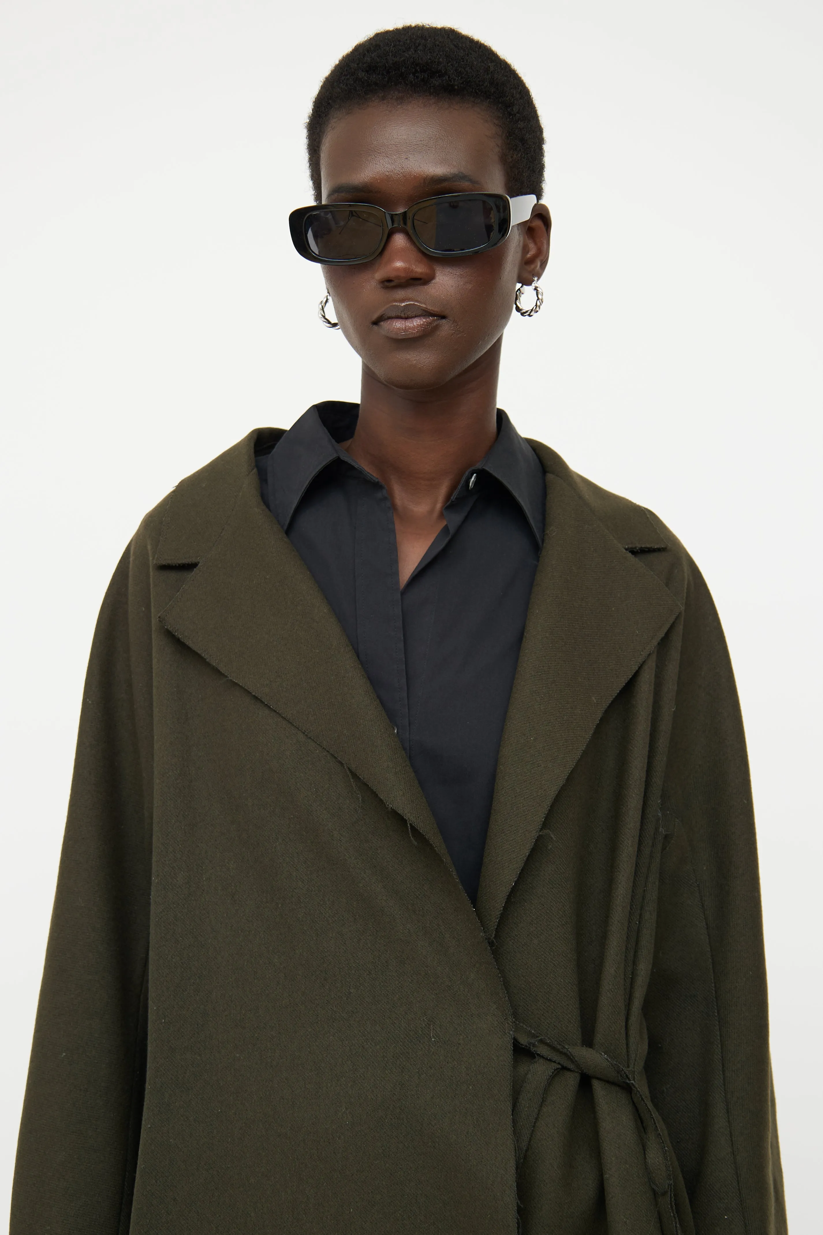 Green Wool Blend Wrap Jacket