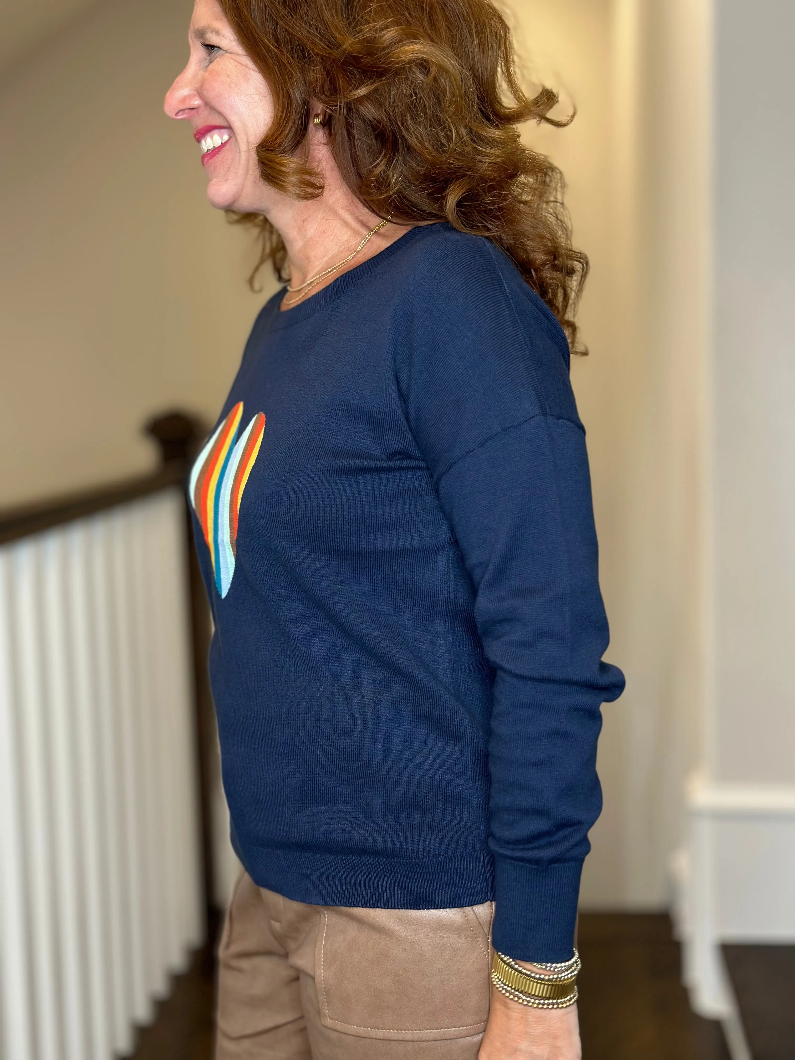 J Society Striped Heart Crew in Navy