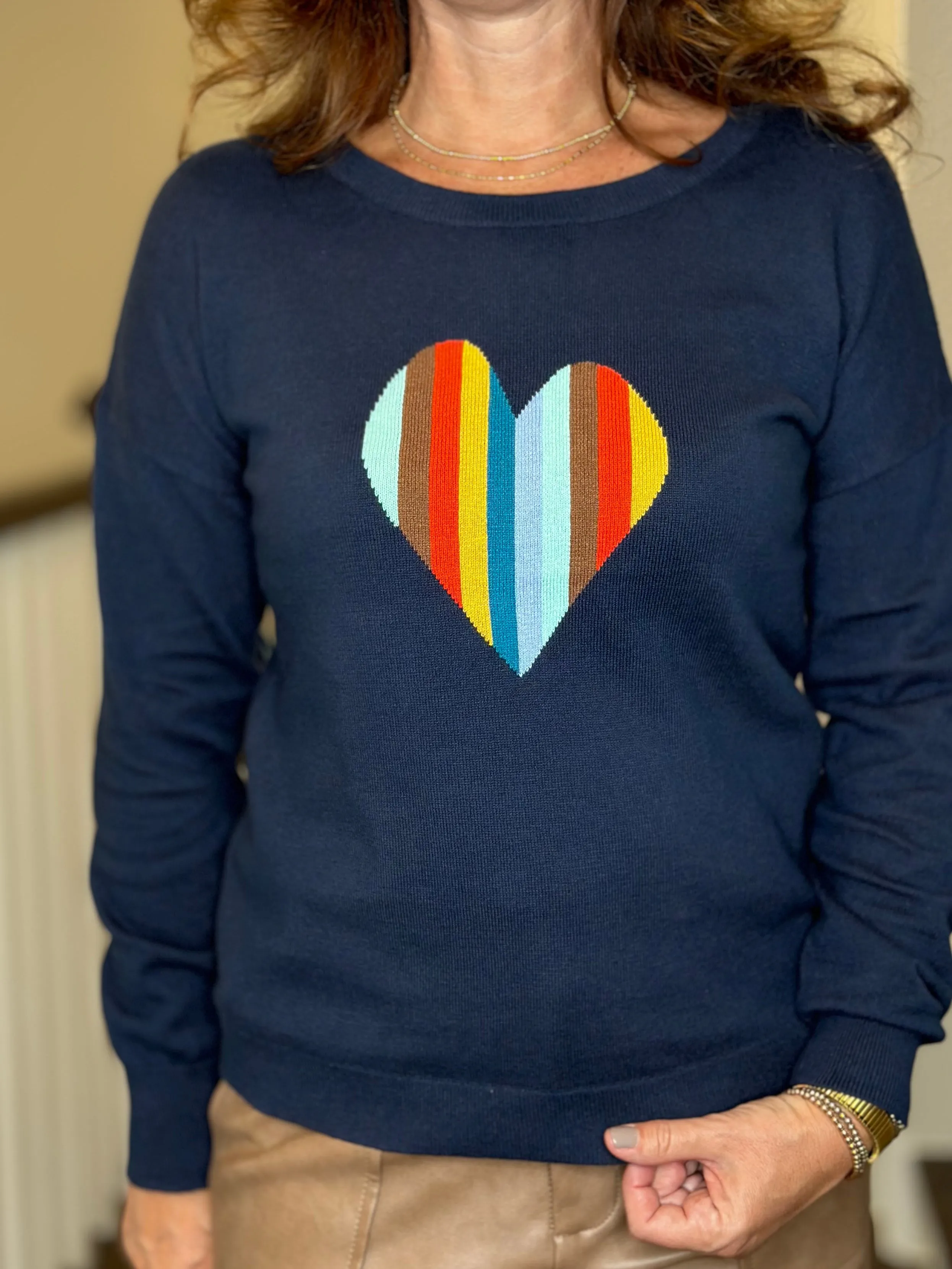 J Society Striped Heart Crew in Navy