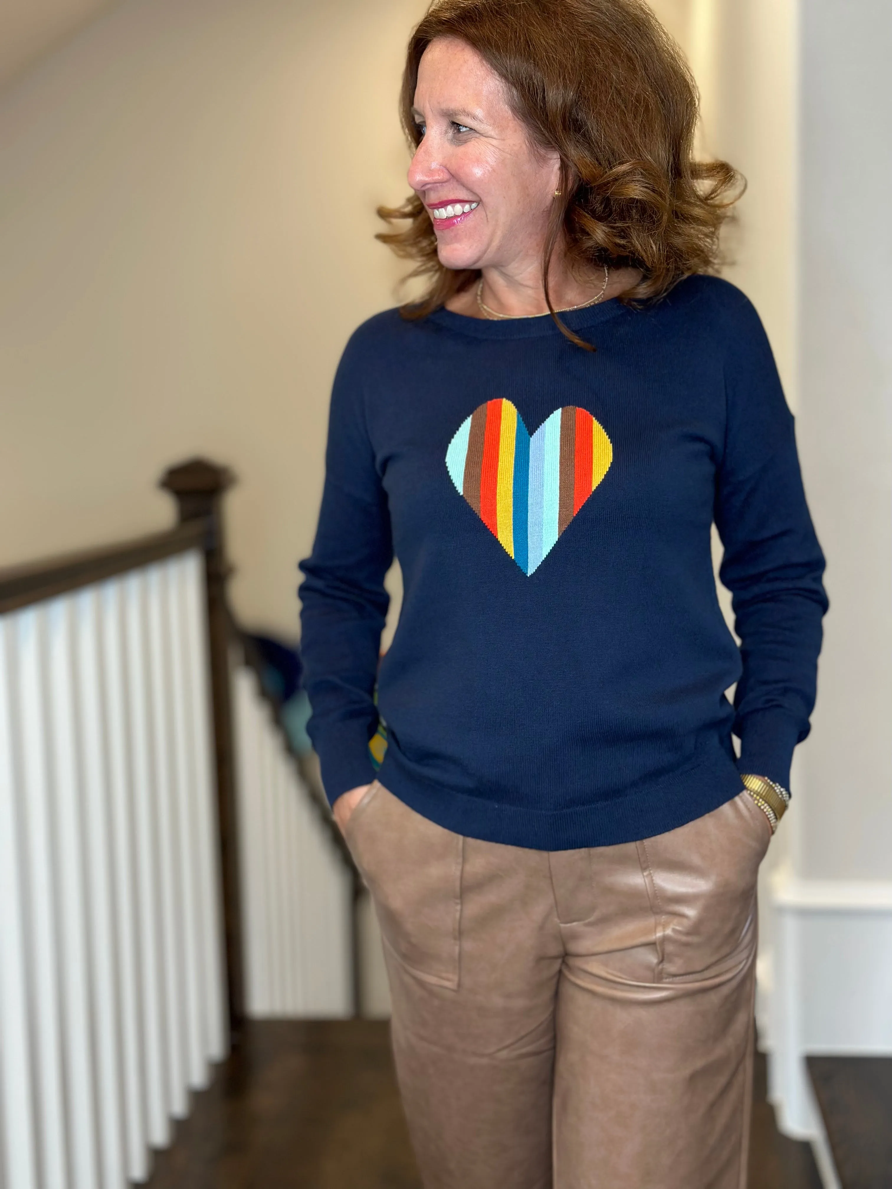 J Society Striped Heart Crew in Navy
