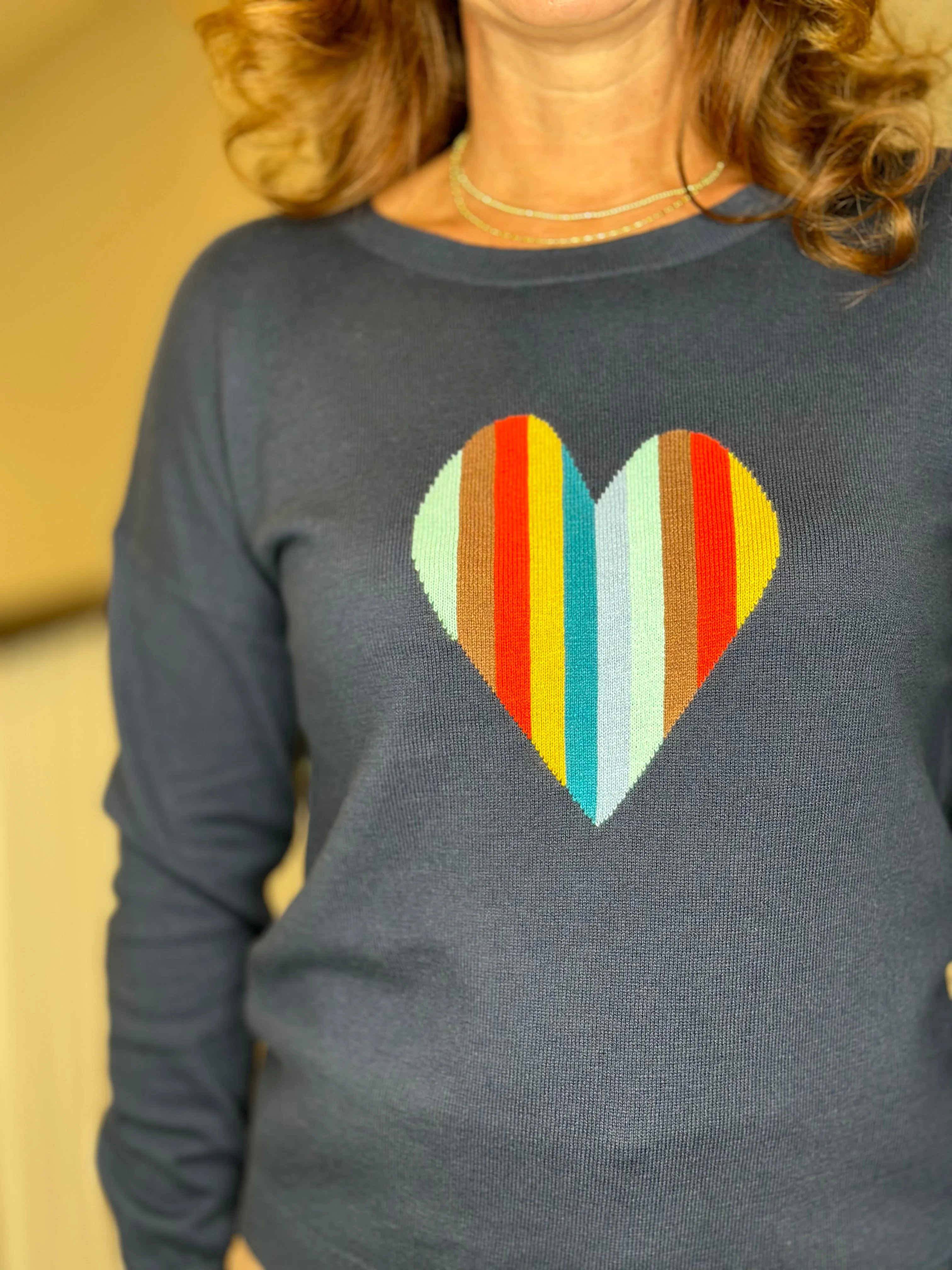 J Society Striped Heart Crew in Navy