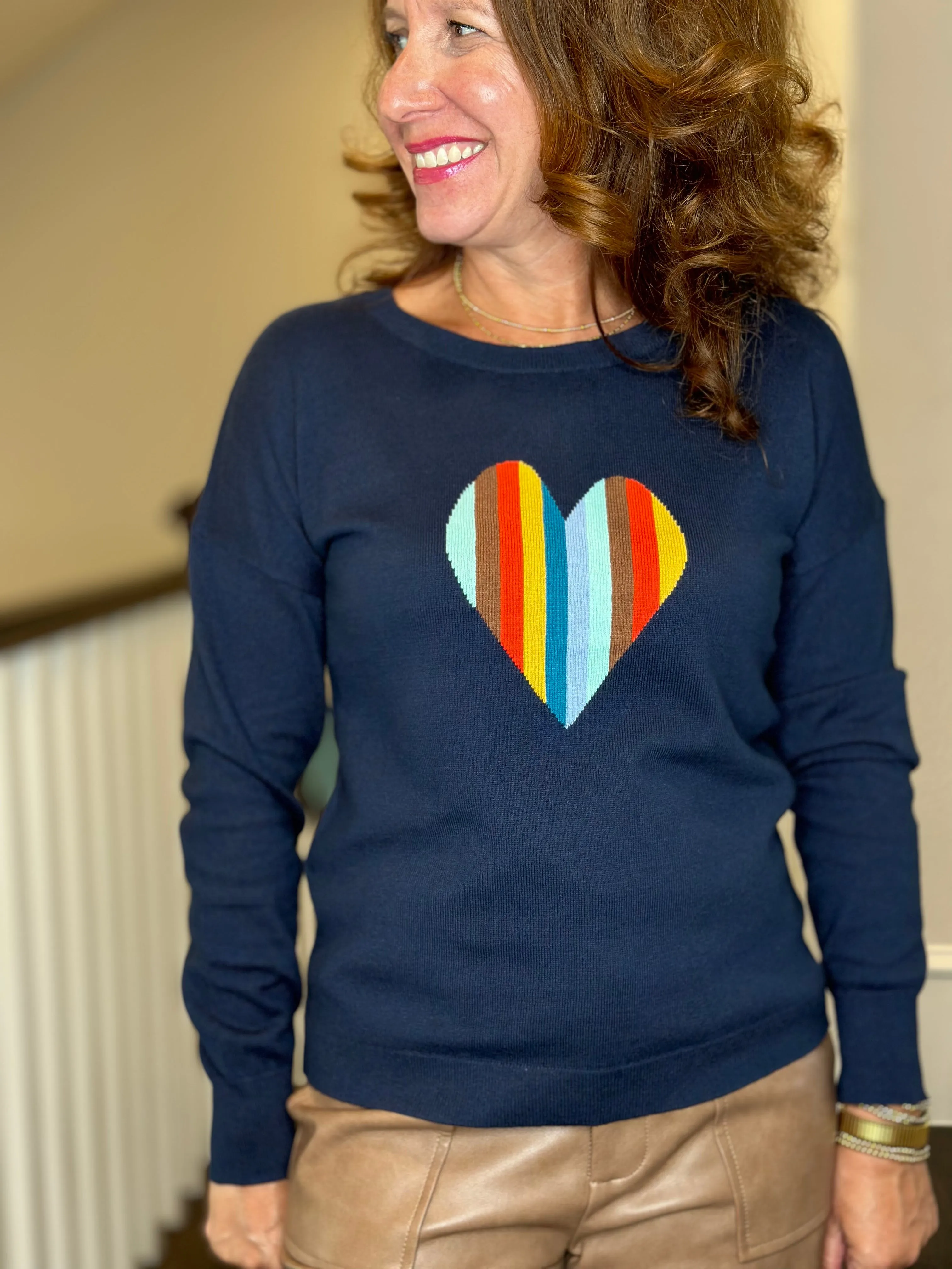 J Society Striped Heart Crew in Navy
