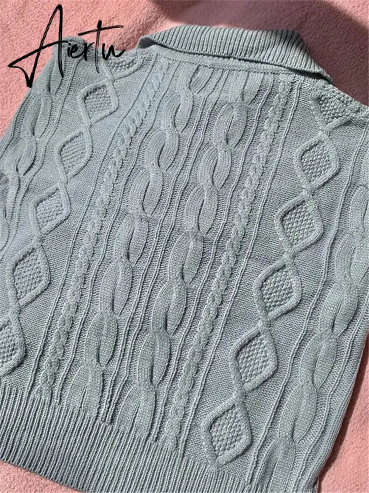 Kitty Retro Women Sweater Pullovers Knitted Casual Solid Autumn Turn-down Collar Feminine Loose All Match Soft Sweet Tops