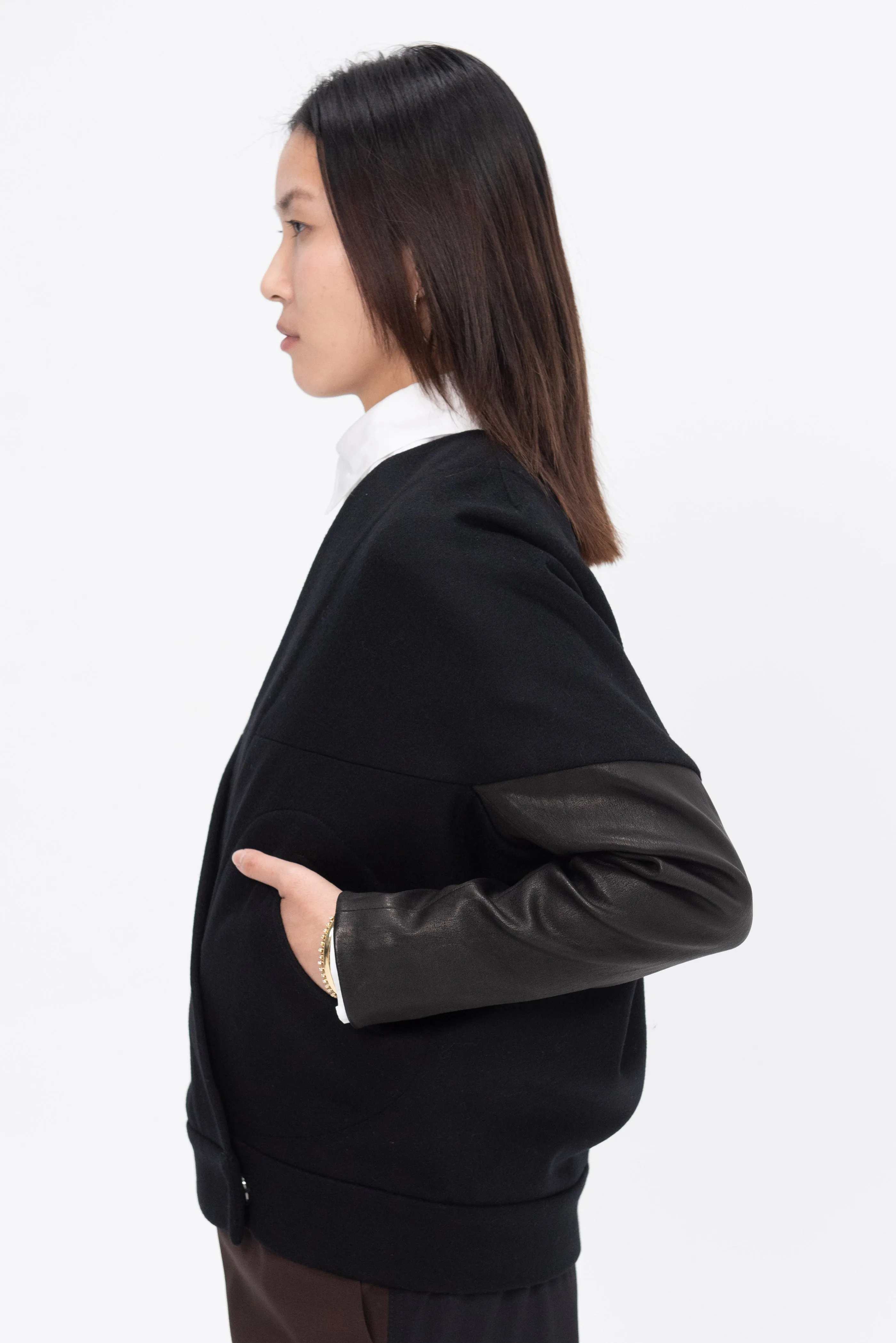 Long-Sleeved Hex Shrug, Black