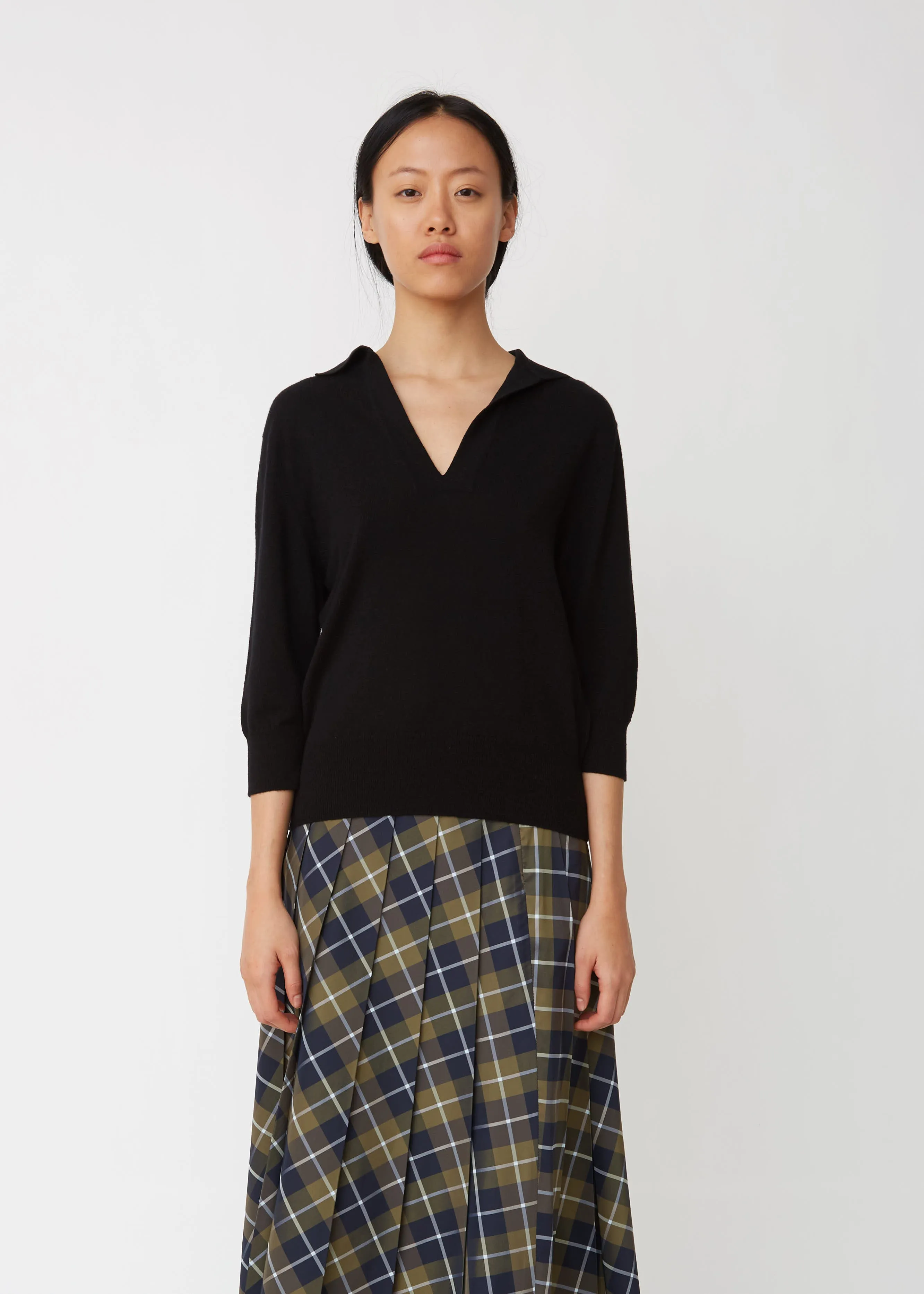 Open Collar Cashmere Cotton Jumper