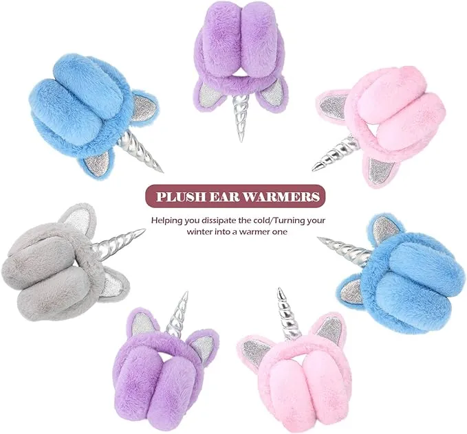 Simplicity Boy's Soft Plush Unicorn Foldable Winter Ear Muffs, Light Purple