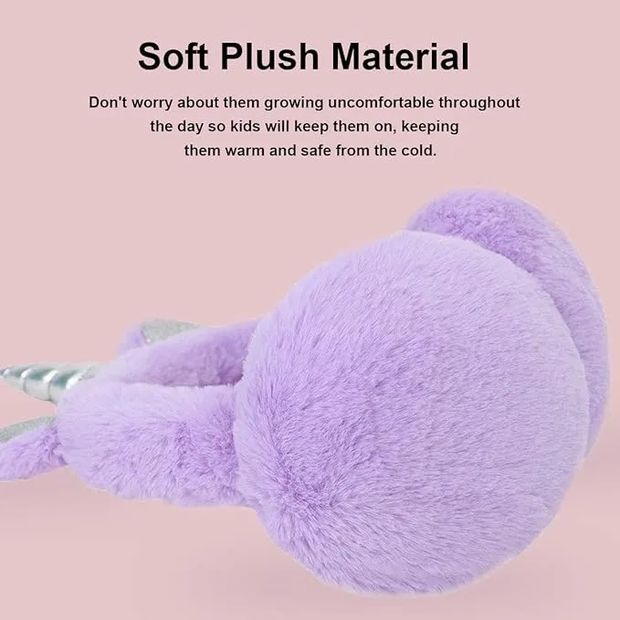 Simplicity Boy's Soft Plush Unicorn Foldable Winter Ear Muffs, Light Purple