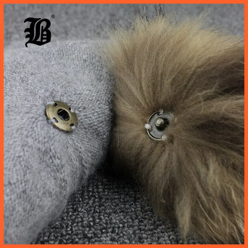 Women'S Winter Rabbit Fur Wool Flowers Style Knitted Hat | Female Mink Pom Pom Hats For Women Gorros Beanies