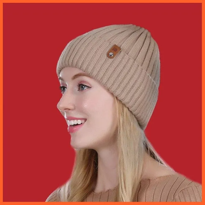 Women'S Wool Casual Autumn Winter Brand New Double Layer Thick Beanies | Girls Knitted Skullies Beanies Caps