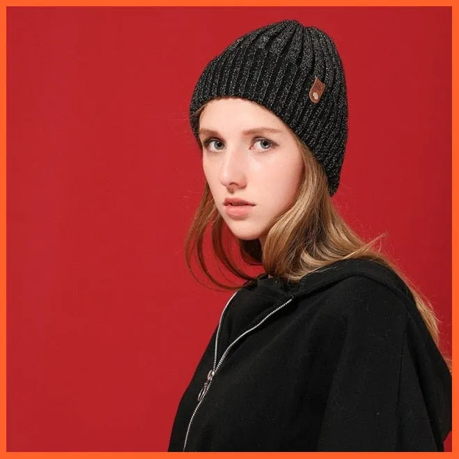 Women'S Wool Casual Autumn Winter Brand New Double Layer Thick Beanies | Girls Knitted Skullies Beanies Caps