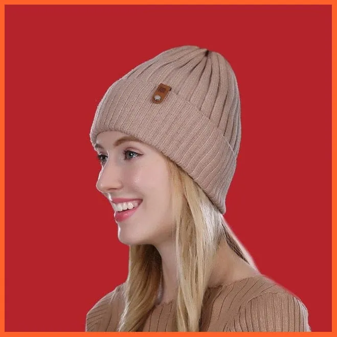 Women'S Wool Casual Autumn Winter Brand New Double Layer Thick Beanies | Girls Knitted Skullies Beanies Caps