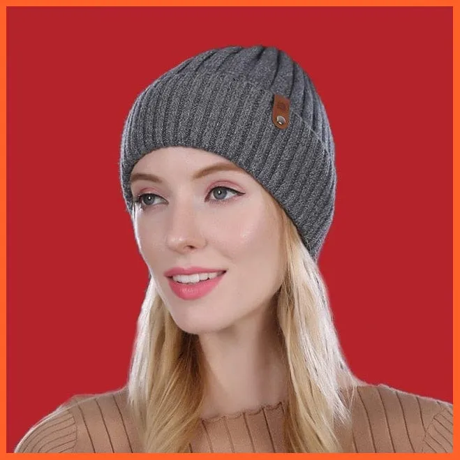Women'S Wool Casual Autumn Winter Brand New Double Layer Thick Beanies | Girls Knitted Skullies Beanies Caps