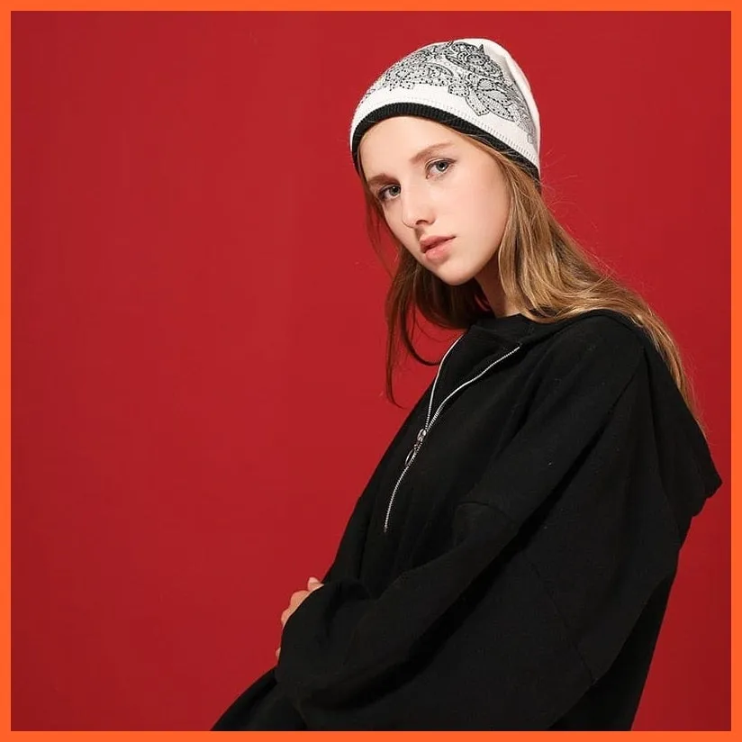 Wool Winter Hat Female Flowers Embroidery Knitted Hats | Warm Gravity Falls Cap Womens Thick Skullies Beanies