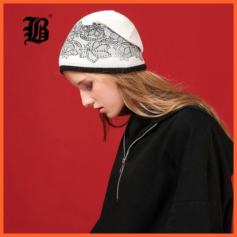 Wool Winter Hat Female Flowers Embroidery Knitted Hats | Warm Gravity Falls Cap Womens Thick Skullies Beanies