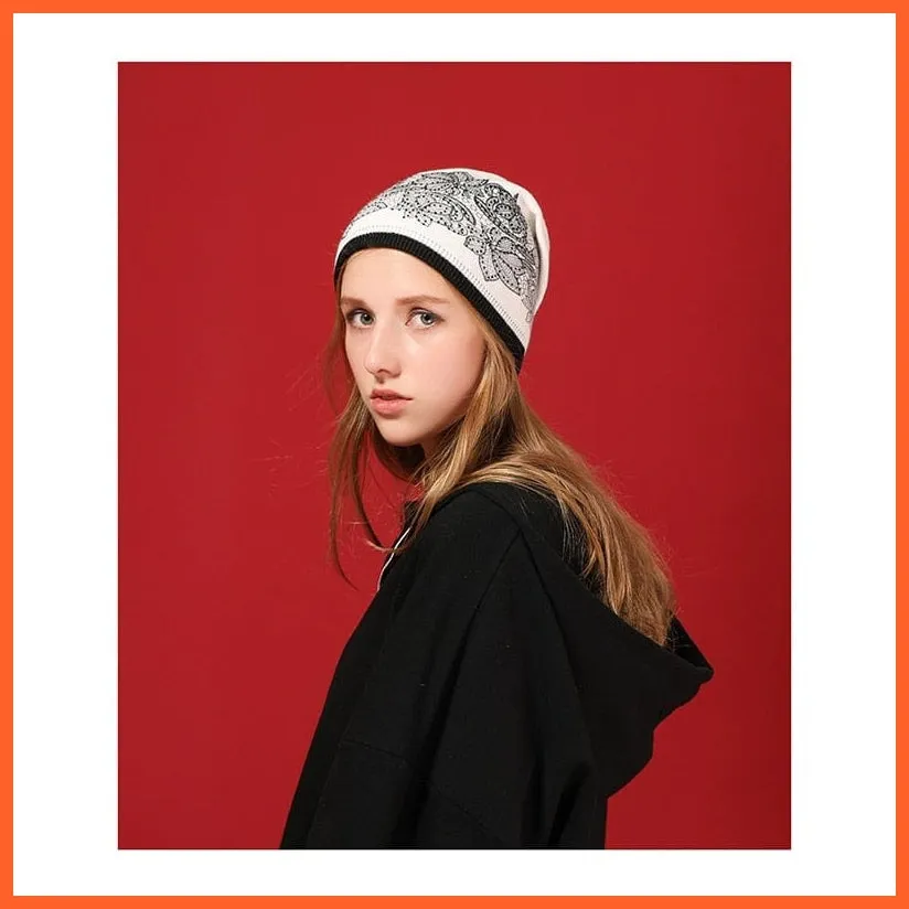 Wool Winter Hat Female Flowers Embroidery Knitted Hats | Warm Gravity Falls Cap Womens Thick Skullies Beanies